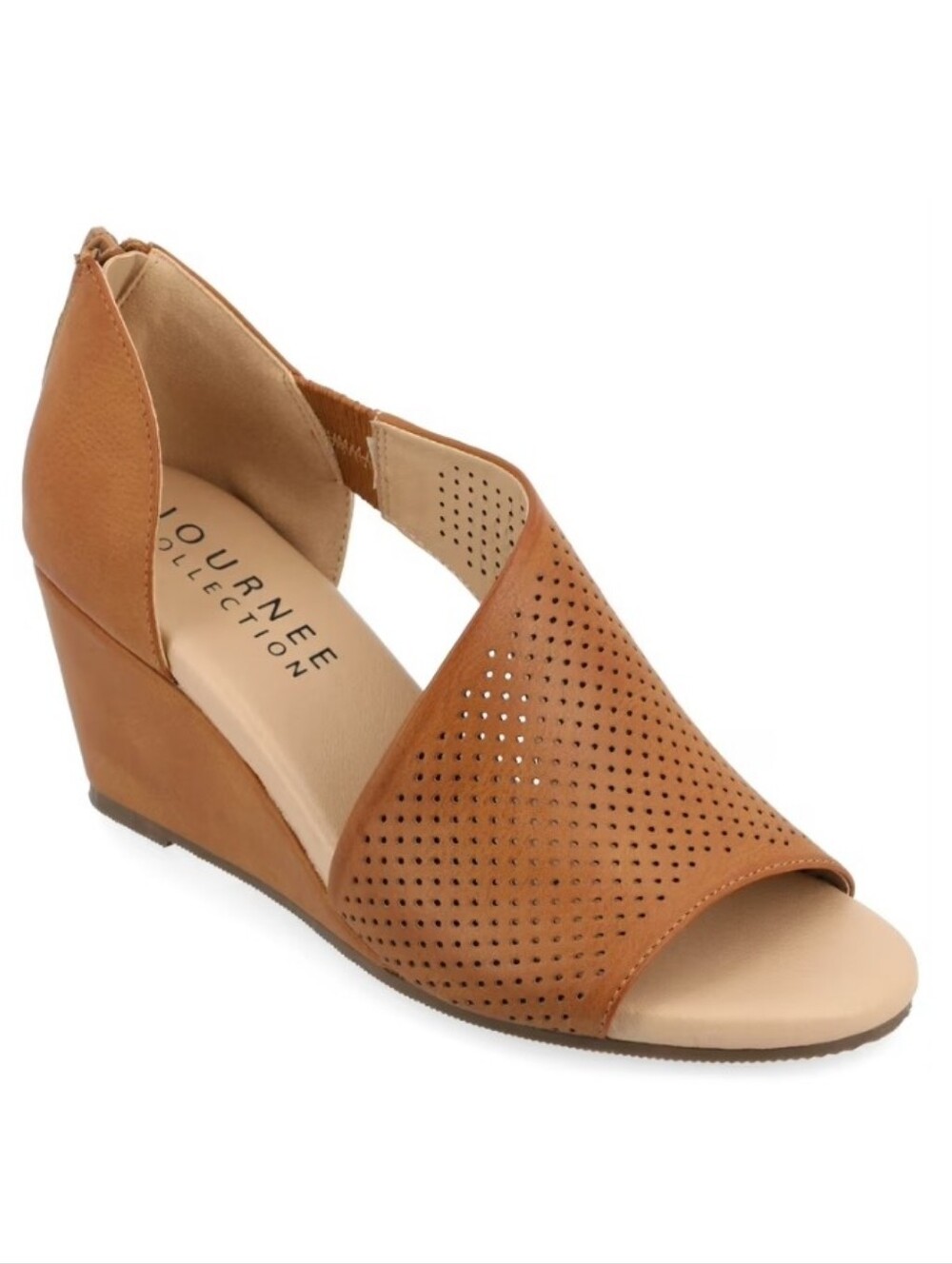 Journee Collection Womens 6.5 Cognac Brown Aretha Peep Toe Wedge Sandals